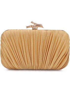 Women's Dark Gold Clutch Purses With Chain Wedding Party Buckle Evening Handbag